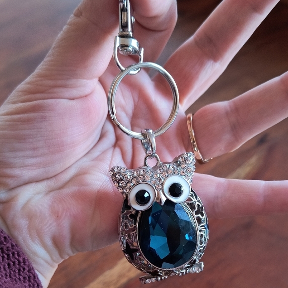 Owl Keychain with Blue Gemstone - Picture 3 of 4